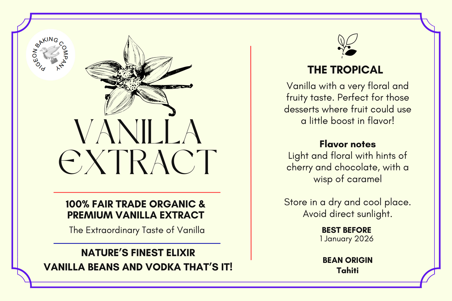 Extracto de vainilla TAHITIAN de origen único puro y totalmente natural de BEAN-IN